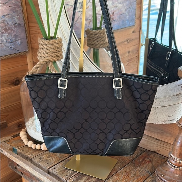 Nine West Black Signature Logo Zip-Top Tote Shoulder Bag - Picture 6 of 12